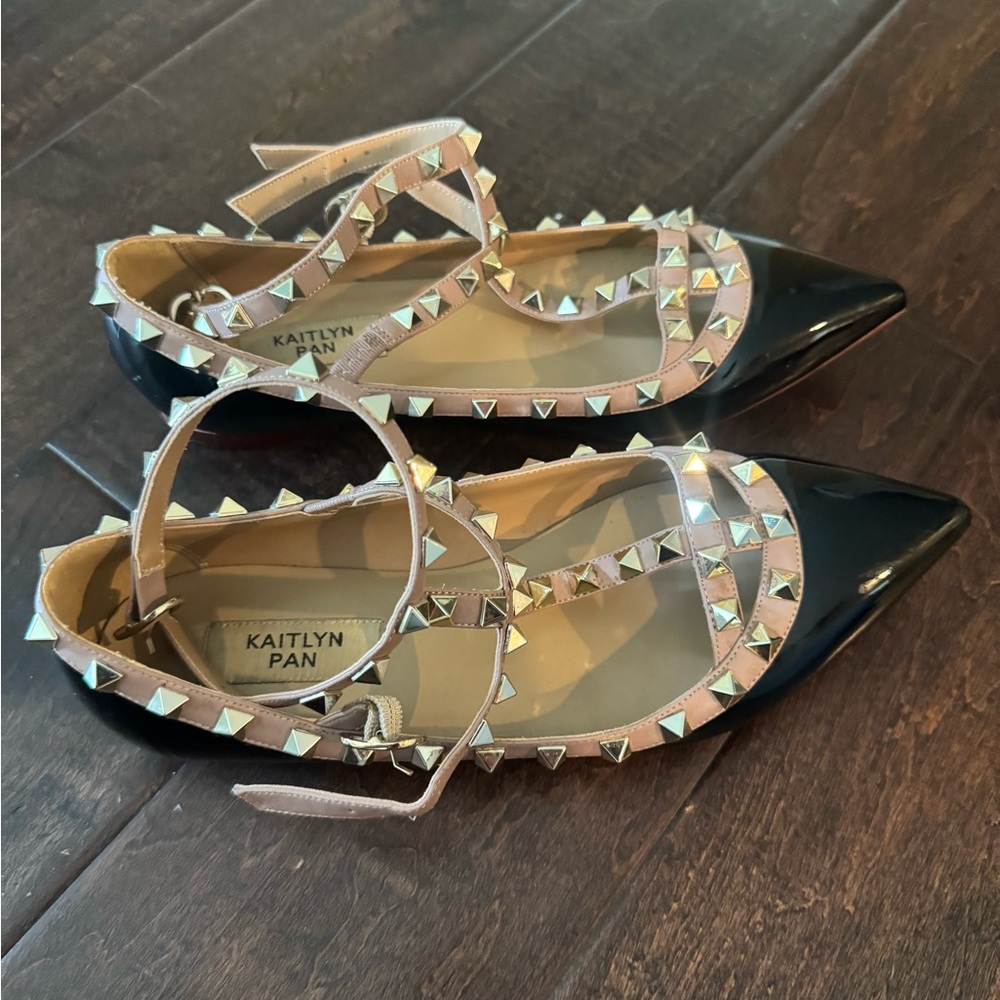 Kaitlyn Pan RockStud Strappy Ballerina Patent Leather Flats